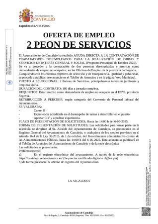 Imagen Oferta de empleo del Ayuntamiento de Cantalejo