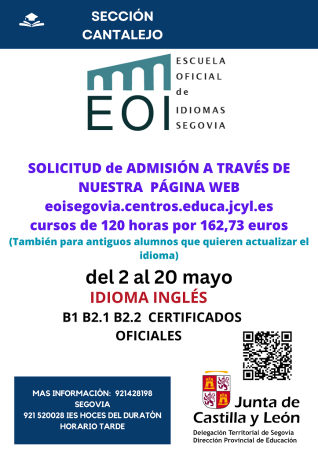 Imagen Admisión en la Escuela Oficial de Idiomas en Cantalejo. Curso 2025-2026