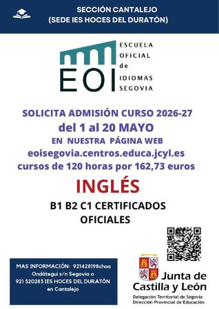 Imagen Admisión EOI en Cantalejo curso 2026-27