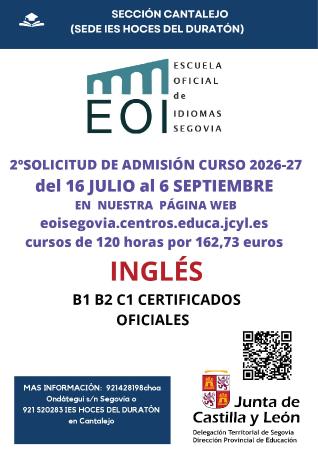 Imagen Escuela de Idiomas, sección Cantalejo. Curso 2026-27
