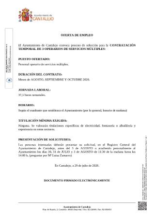 Imagen Contratación temporal de tres operarios de servicios mútiples