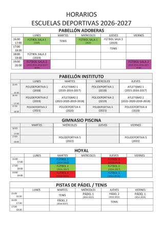 Imagen Horarios Escuelas Deportivas curso 2026/27