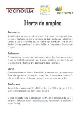 Imagen Oferta de empleo en Cantalejo. Tecnolux