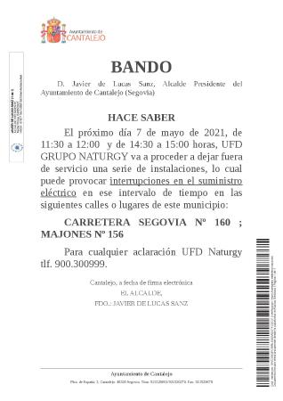 Imagen Bando Municipal: Interrupción en el suministro eléctrico.