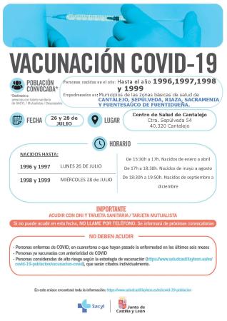 Imagen Vacunaciones COVID-19 en Cantalejo del 26 al 30 de julio