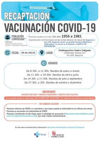 Imagen Vacunación COVID-19. RECAPTACIÓN para toda la provincia