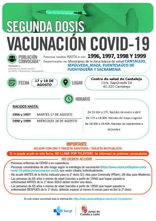 Imagen Vacunaciones COVID-19 en el Centro de Salud de Cantalejo, del 17 al 2O de agosto del 2021.