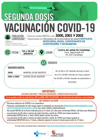Imagen Vacunaciones COVID-19 en el Centro de Salud de Cantalejo, segunda dosis los días 24 y 26 de agosto 2021.