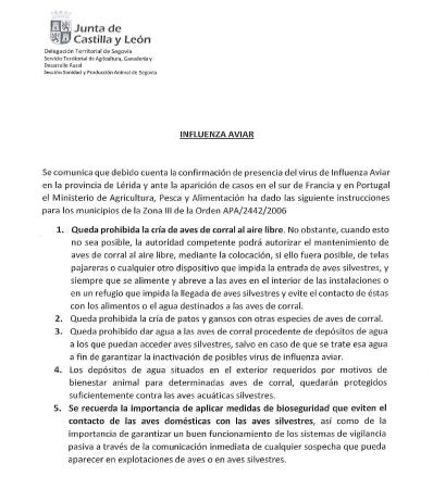 Imagen Comunicado del Servicio Territorial de Agricultura, Ganadería y Desarrollo Rural de Segovia,