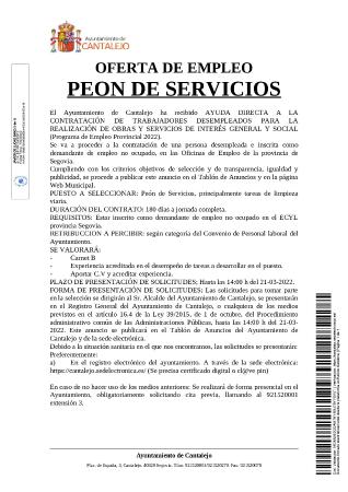 Imagen Oferta de empleo: Peón de Sevicios para el Ayuntamiento de Cantalejo.