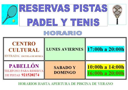 Imagen Resevas pistas de padel y tenis.