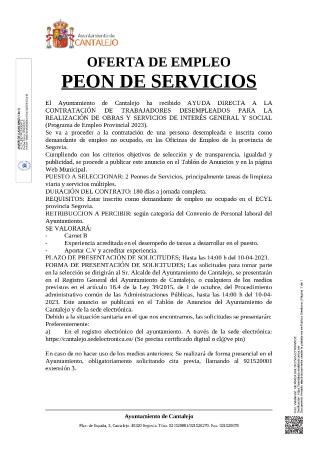 Imagen Oferta de empleo en Cantalejo. Dos peones de servicios