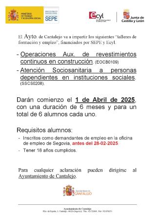 Imagen Plazas libre para los talleres de empleo en Cantalejo